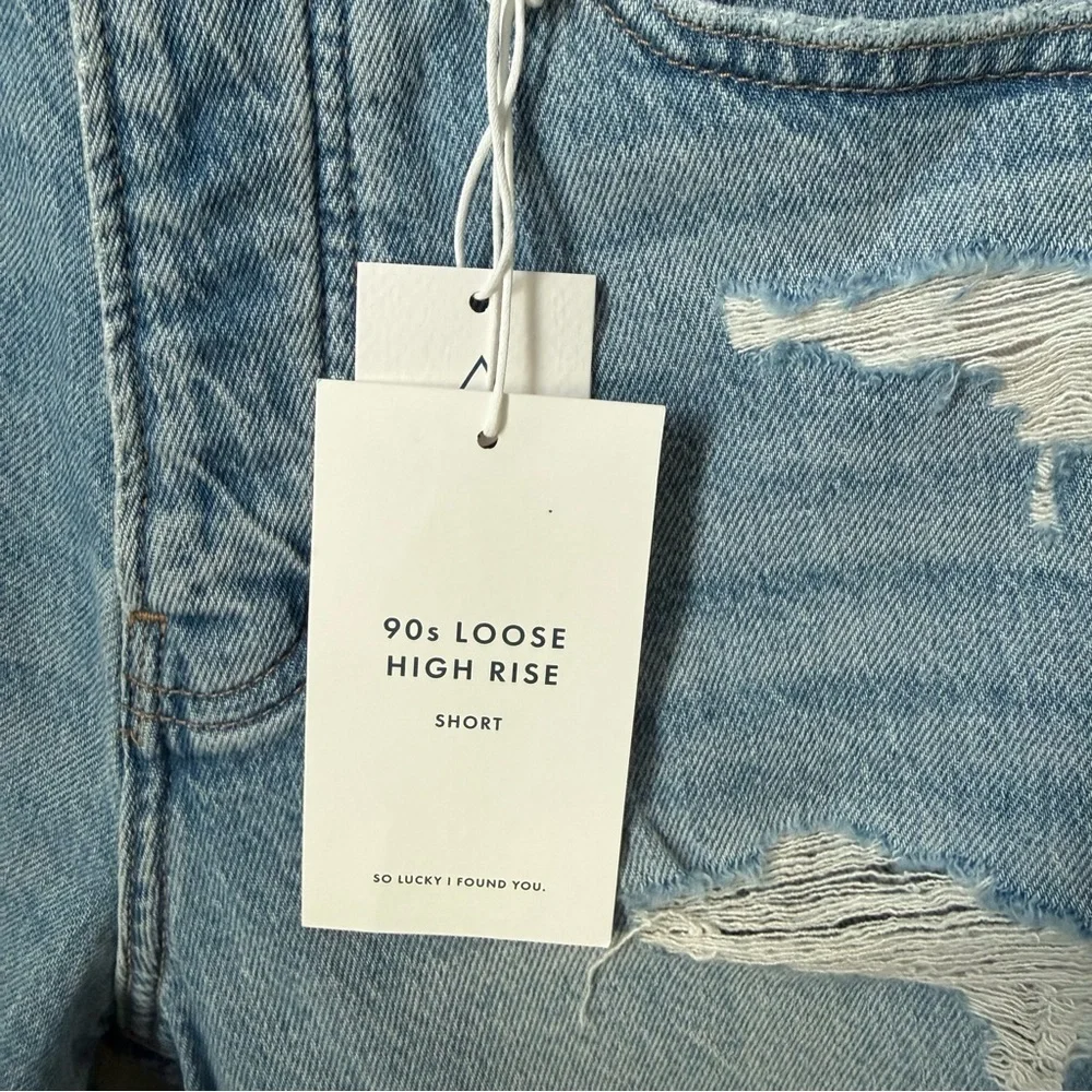 Lucky Brand Distressed Blue Denim Shorts 90s Loose High Rise - Picture 2 of 6